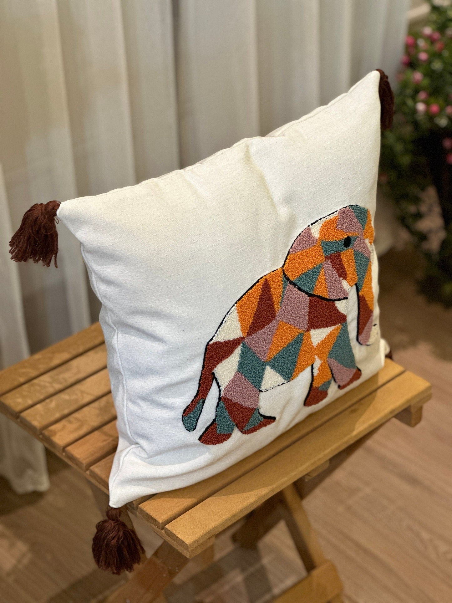 Onay Home Textile Punch Needle Cushion Cover Elephant Punch Needle Cushion Cover Animal Embroidery
