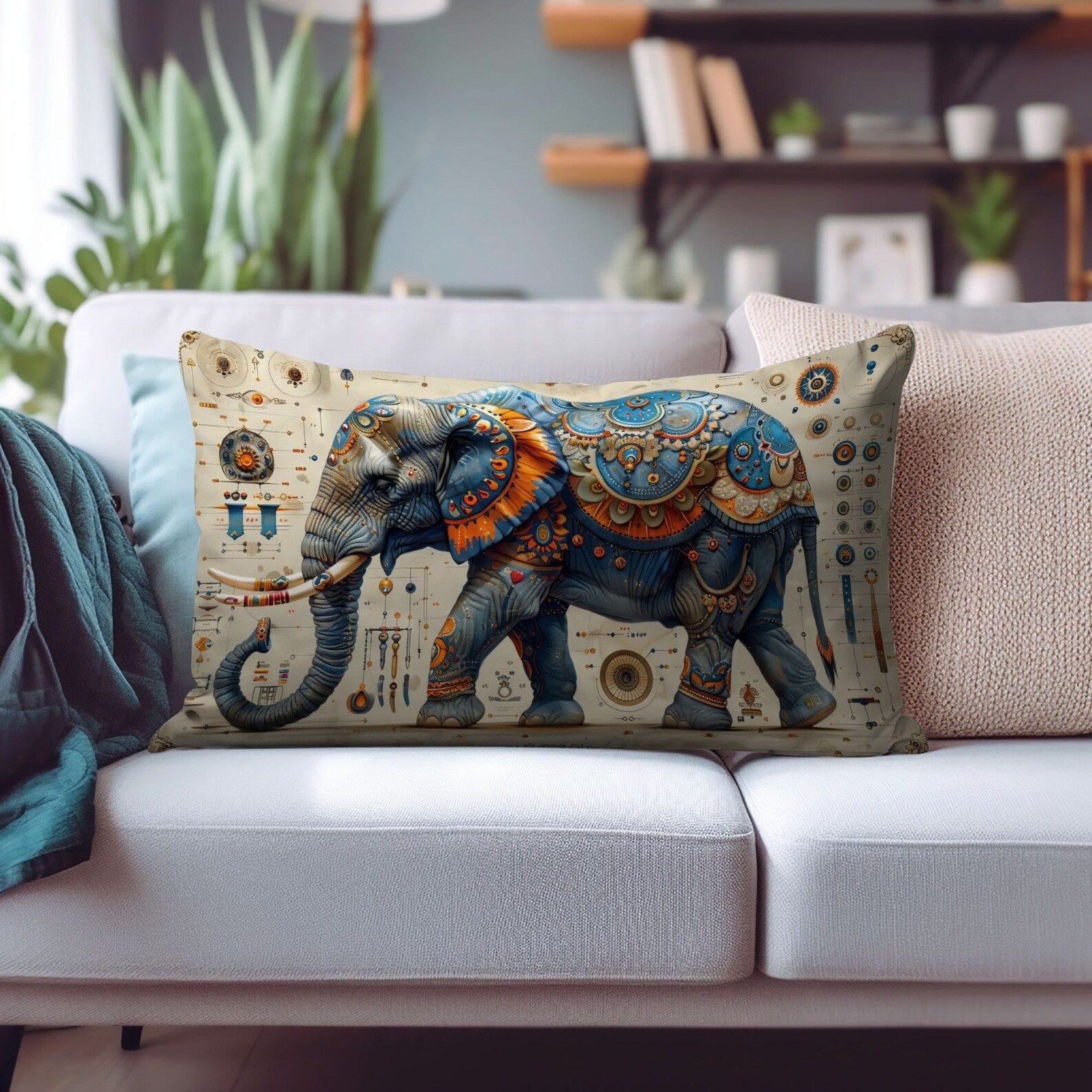 Onay Cushion Covers 3 / 12 x 16 inches (30 x 40 cm) Elephant Rectangle Cushion Cover Animal Pattern Pillow Wild Animal Lumbar Cushion
