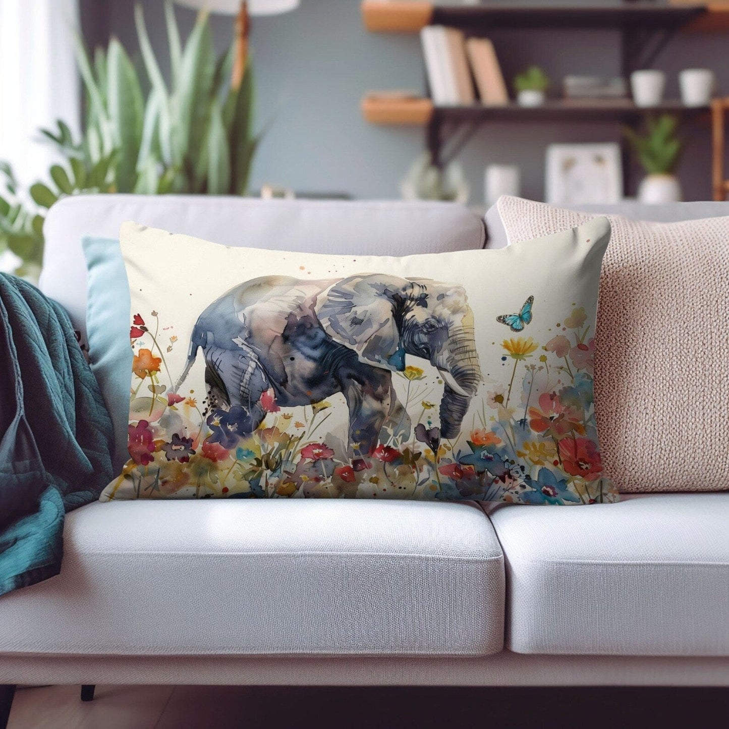 Onay Cushion Covers 4 / 12 x 16 inches (30 x 40 cm) Elephant Rectangle Cushion Cover Animal Pattern Pillow Wild Animal Lumbar Cushion