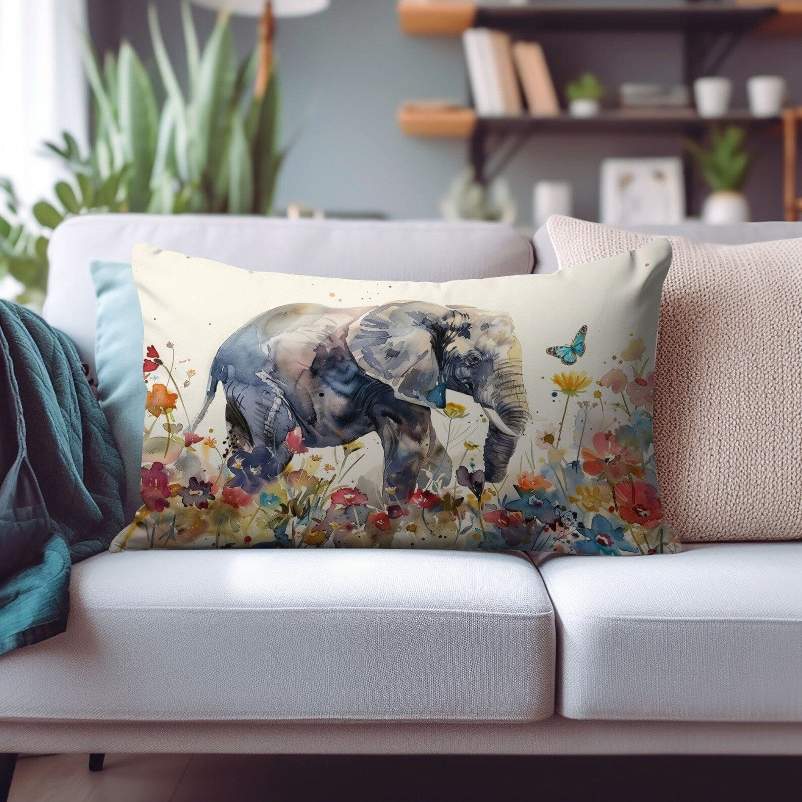 Onay Cushion Covers 4 / 12 x 16 inches (30 x 40 cm) Elephant Rectangle Cushion Cover Animal Pattern Pillow Wild Animal Lumbar Cushion