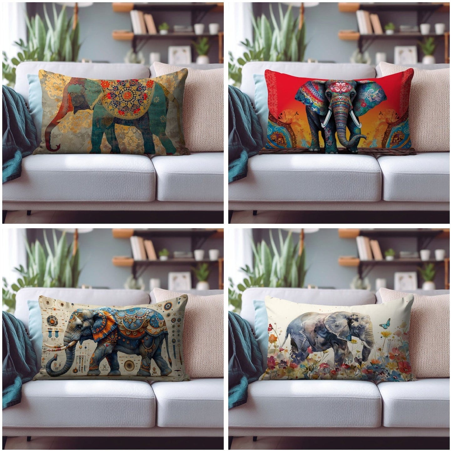 Onay Cushion Covers Elephant Rectangle Cushion Cover Animal Pattern Pillow Wild Animal Lumbar Cushion