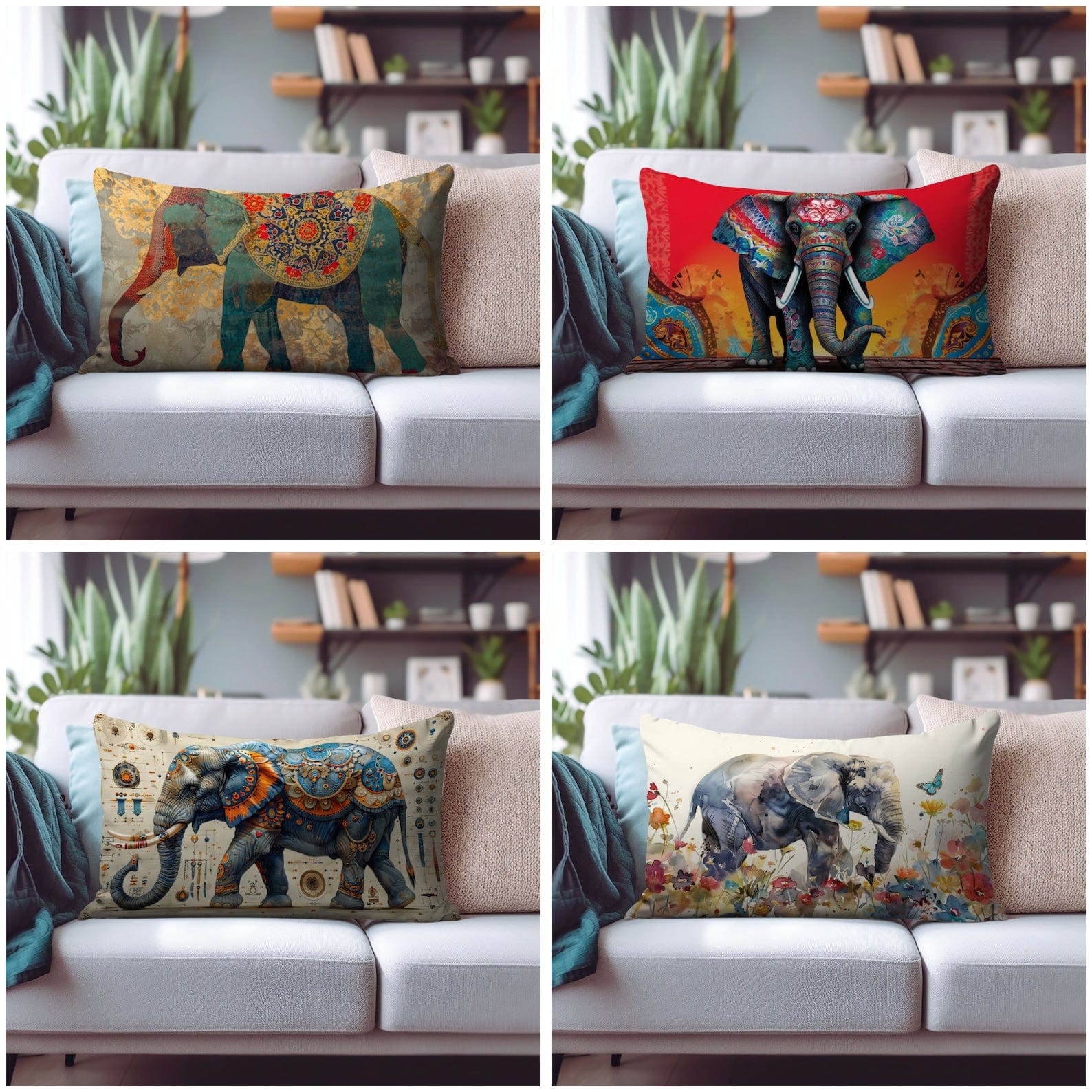 Onay Cushion Covers Elephant Rectangle Cushion Cover Animal Pattern Pillow Wild Animal Lumbar Cushion