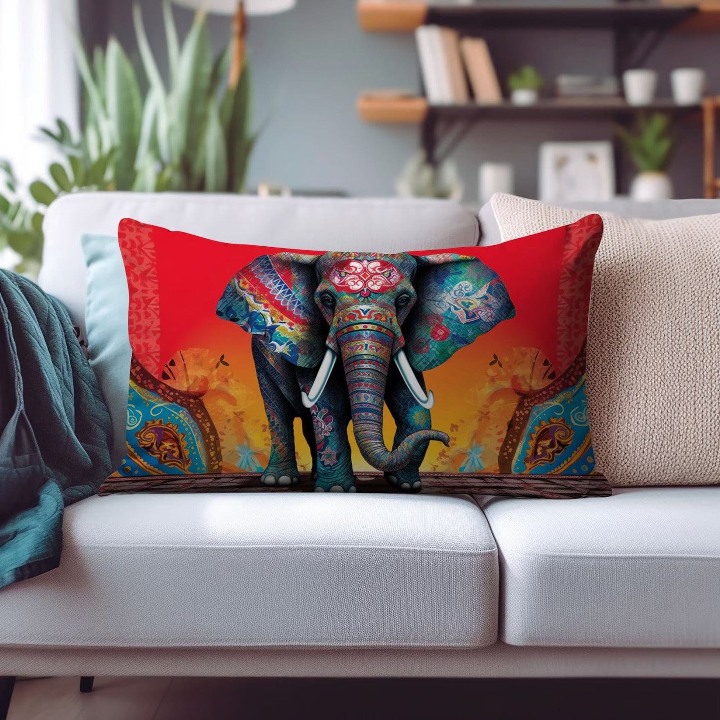 Onay Cushion Covers 2 / 12 x 16 inches (30 x 40 cm) Elephant Rectangle Cushion Cover Animal Pattern Pillow Wild Animal Lumbar Cushion