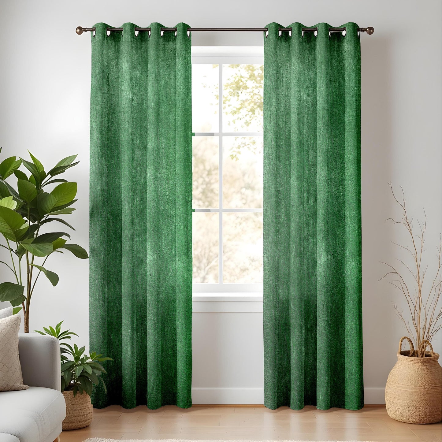 Onay Emerald Green Textured Curtains, Vintage Grunge Window Drapes, Bold Home Decor
