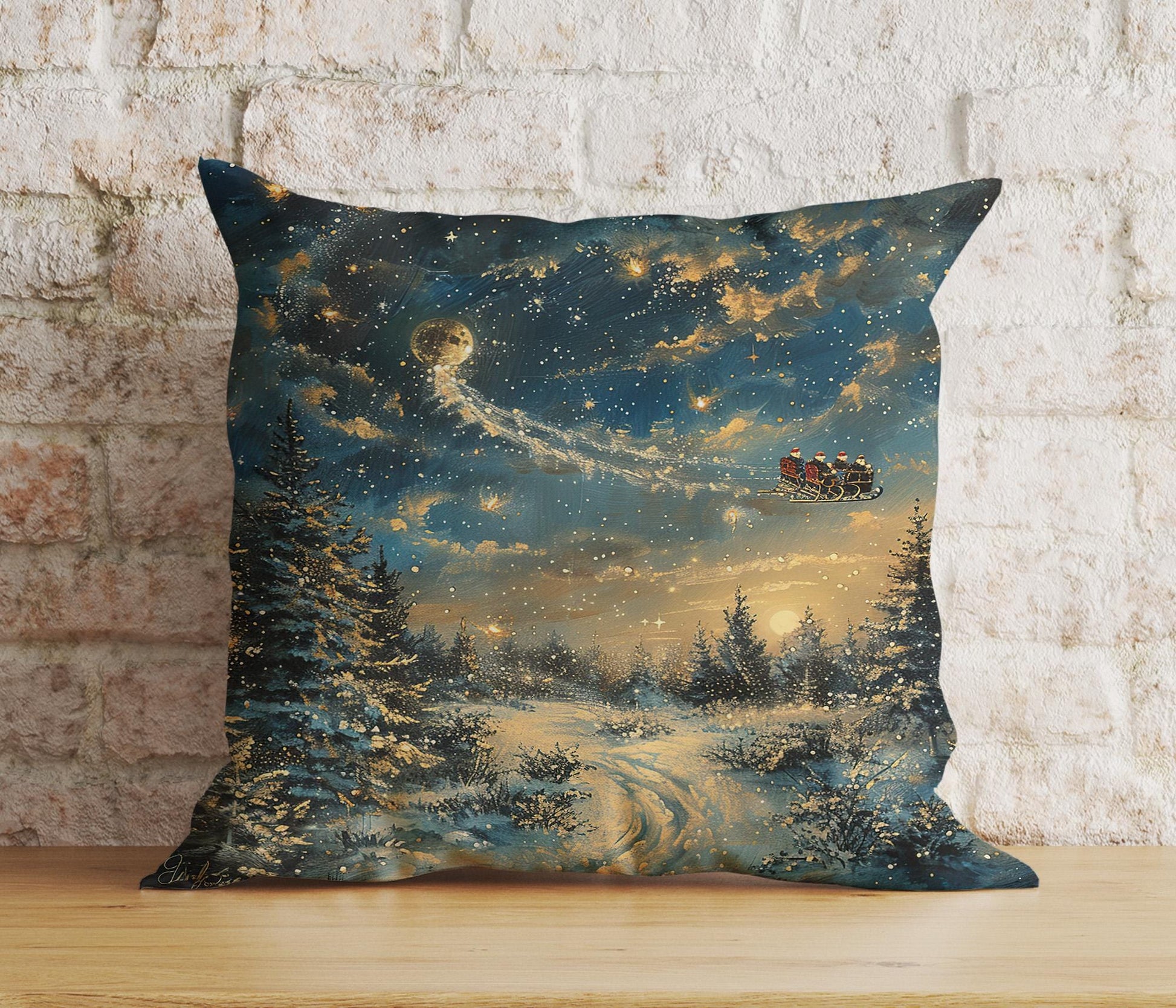 Onay 9 / 12 x 12 inch (30 x 30 cm) Double Side Enchanted Starry Night and Moon Christmas Cushion Covers