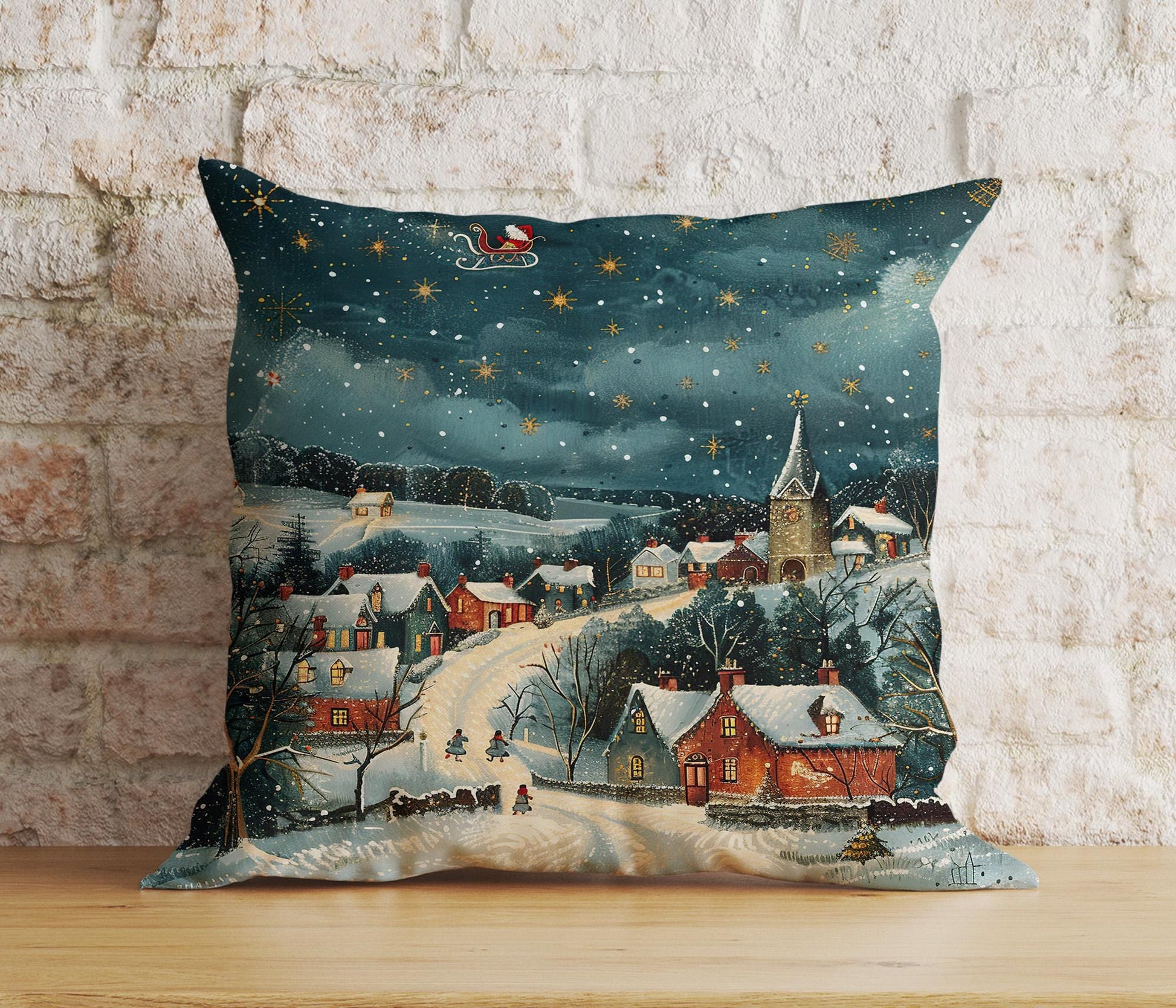 Onay 7 / 12 x 12 inch (30 x 30 cm) Double Side Enchanted Starry Night and Moon Christmas Cushion Covers