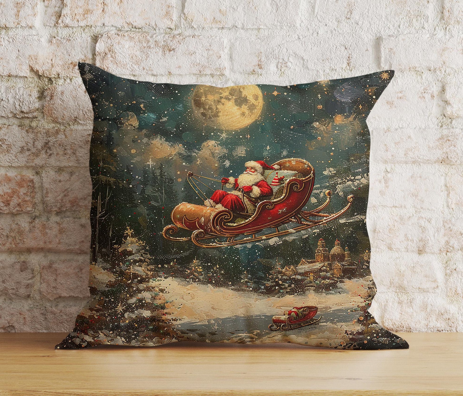 Onay 6 / 12 x 12 inch (30 x 30 cm) Double Side Enchanted Starry Night and Moon Christmas Cushion Covers