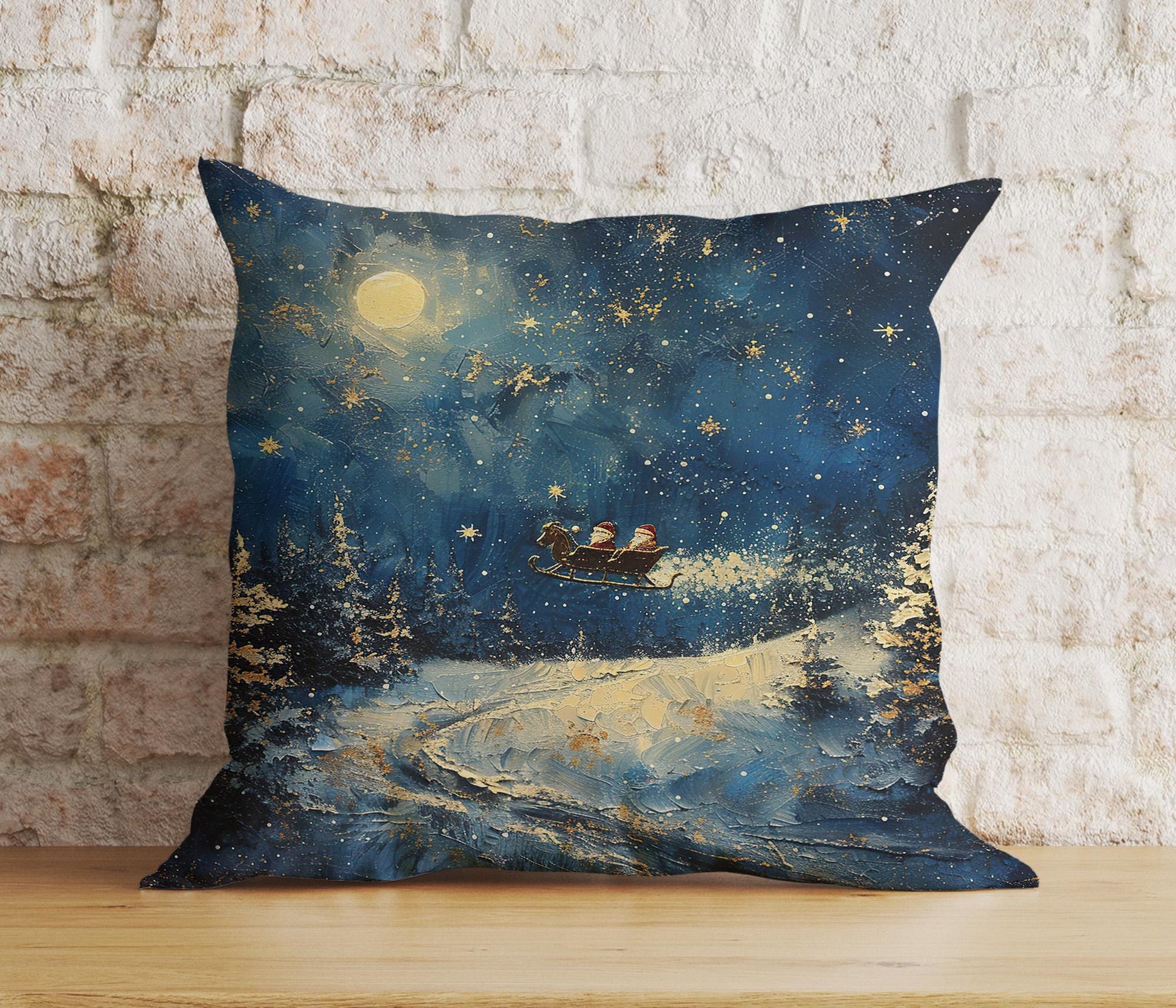 Onay 5 / 12 x 12 inch (30 x 30 cm) Double Side Enchanted Starry Night and Moon Christmas Cushion Covers