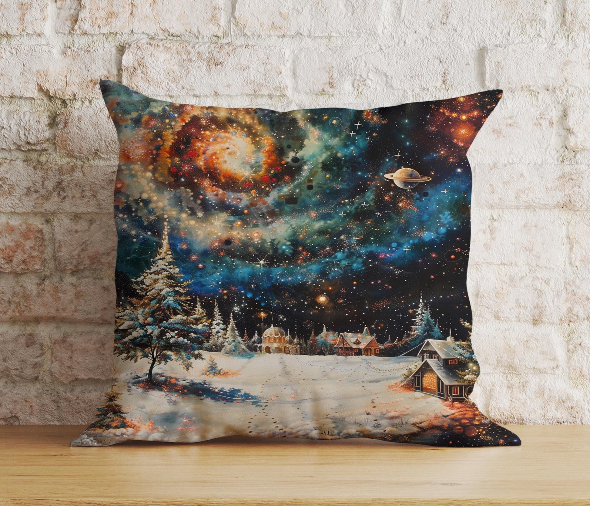 Onay 4 / 12 x 12 inch (30 x 30 cm) Double Side Enchanted Starry Night and Moon Christmas Cushion Covers