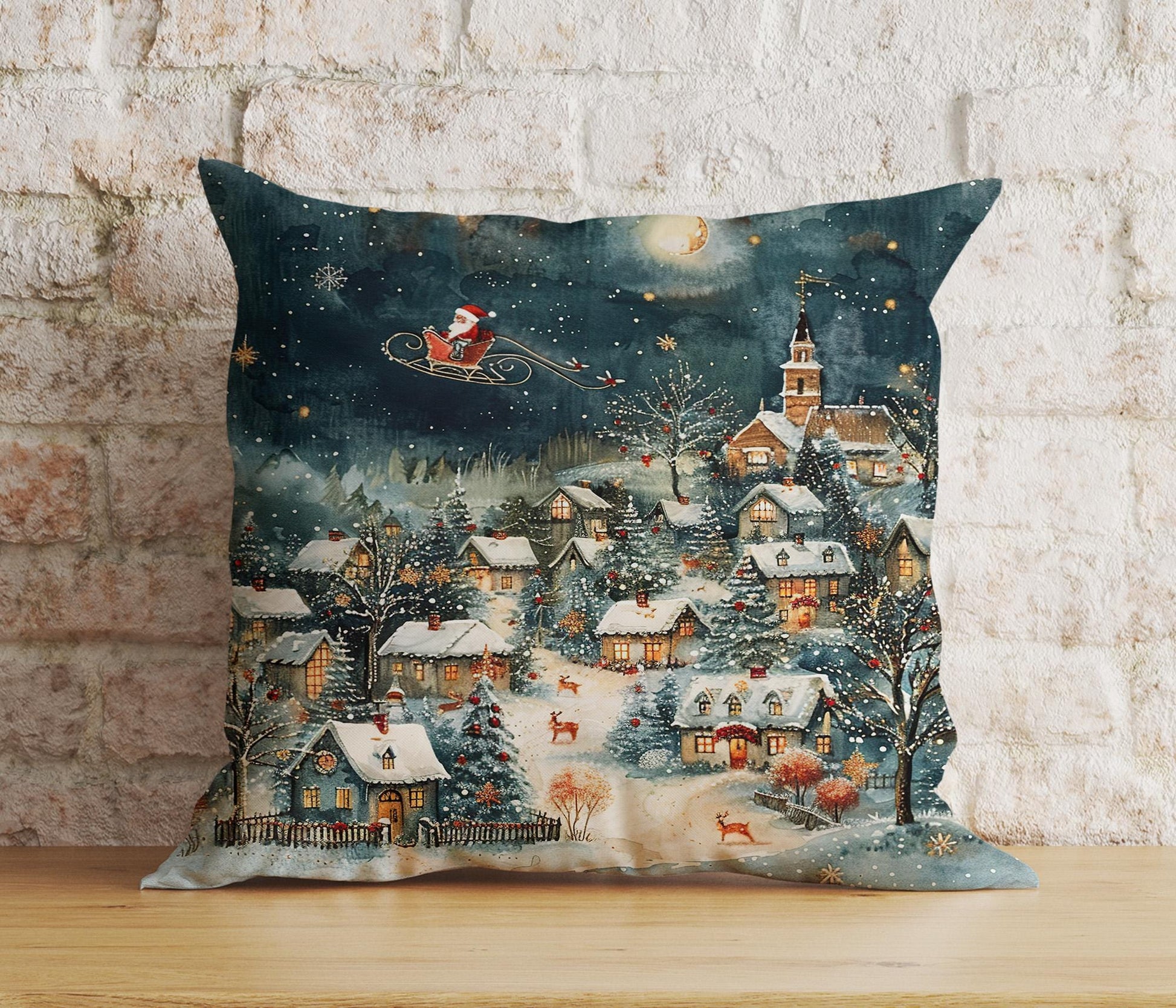 Onay 1 / 12 x 12 inch (30 x 30 cm) Double Side Enchanted Starry Night and Moon Christmas Cushion Covers