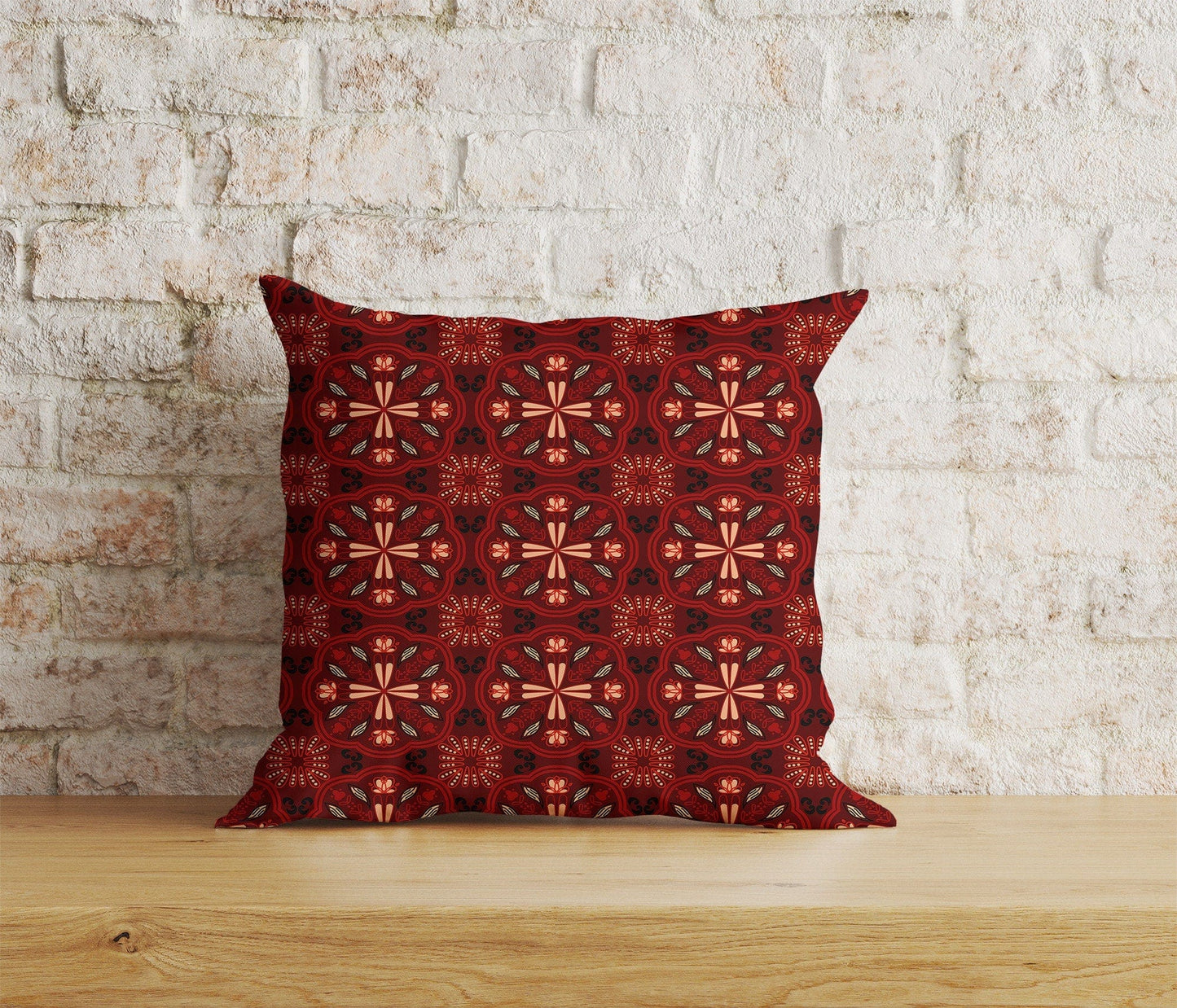 Onay Home Textile Cushion Covers 6 / 12 x 12 inch (30 x 30 cm) Double Side Ethnic Turkish Red Kilim / Rug Pillow Cover Boho Traditional