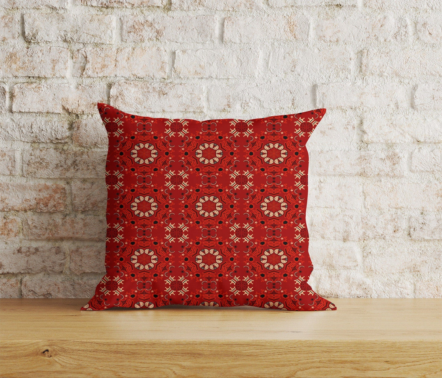 Onay Home Textile Cushion Covers 4 / 12 x 12 inch (30 x 30 cm) Double Side Ethnic Turkish Red Kilim / Rug Pillow Cover Boho Traditional