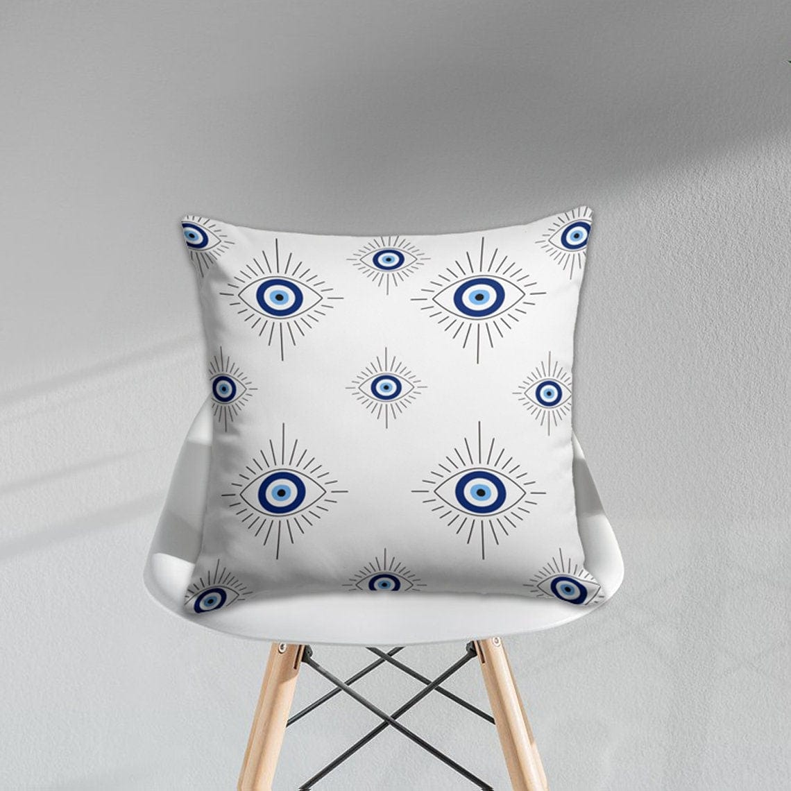 Onay 5 / 12 x 12 inch (30 x 30 cm) Evil Eye Blue Nazar Bead Blue Custom Size Cushion Cover