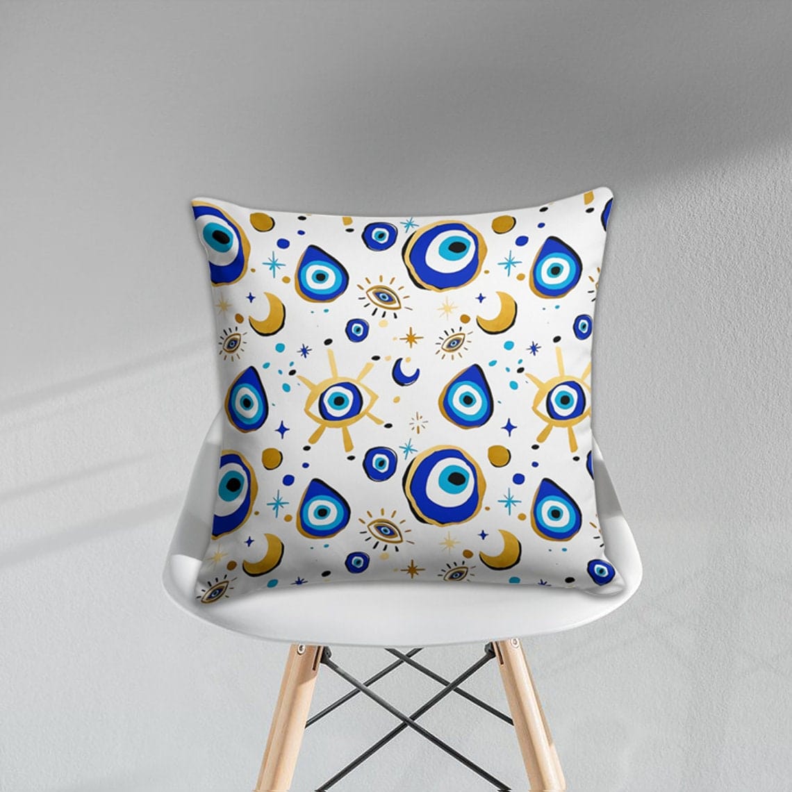 Onay 4 / 12 x 12 inch (30 x 30 cm) Evil Eye Blue Nazar Bead Blue Custom Size Cushion Cover