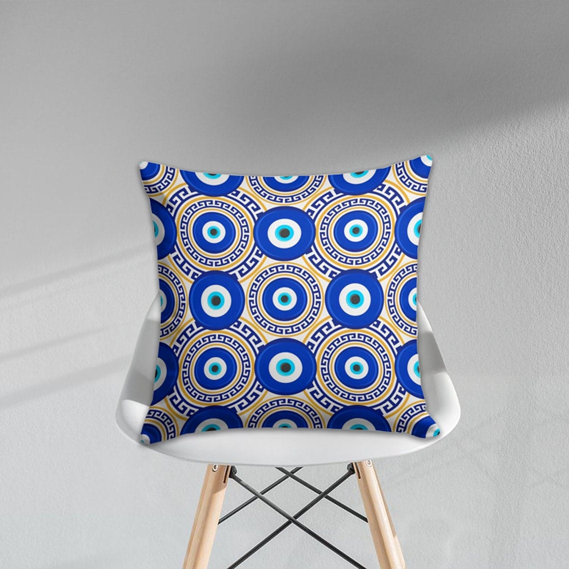 Onay 1 / 12 x 12 inch (30 x 30 cm) Evil Eye Blue Nazar Bead Blue Custom Size Cushion Cover