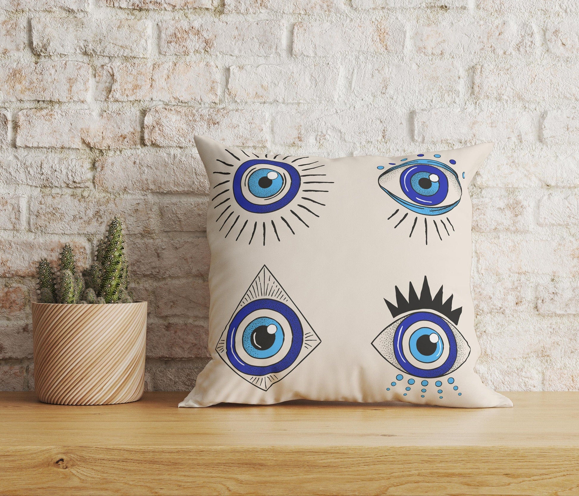 Onay Home Textile Cushion Covers 6 / 12 x 12 inch (30 x 30 cm) Double Side Evil Eye Cushion Covers Hand of Fatima Euro Pillow Sham