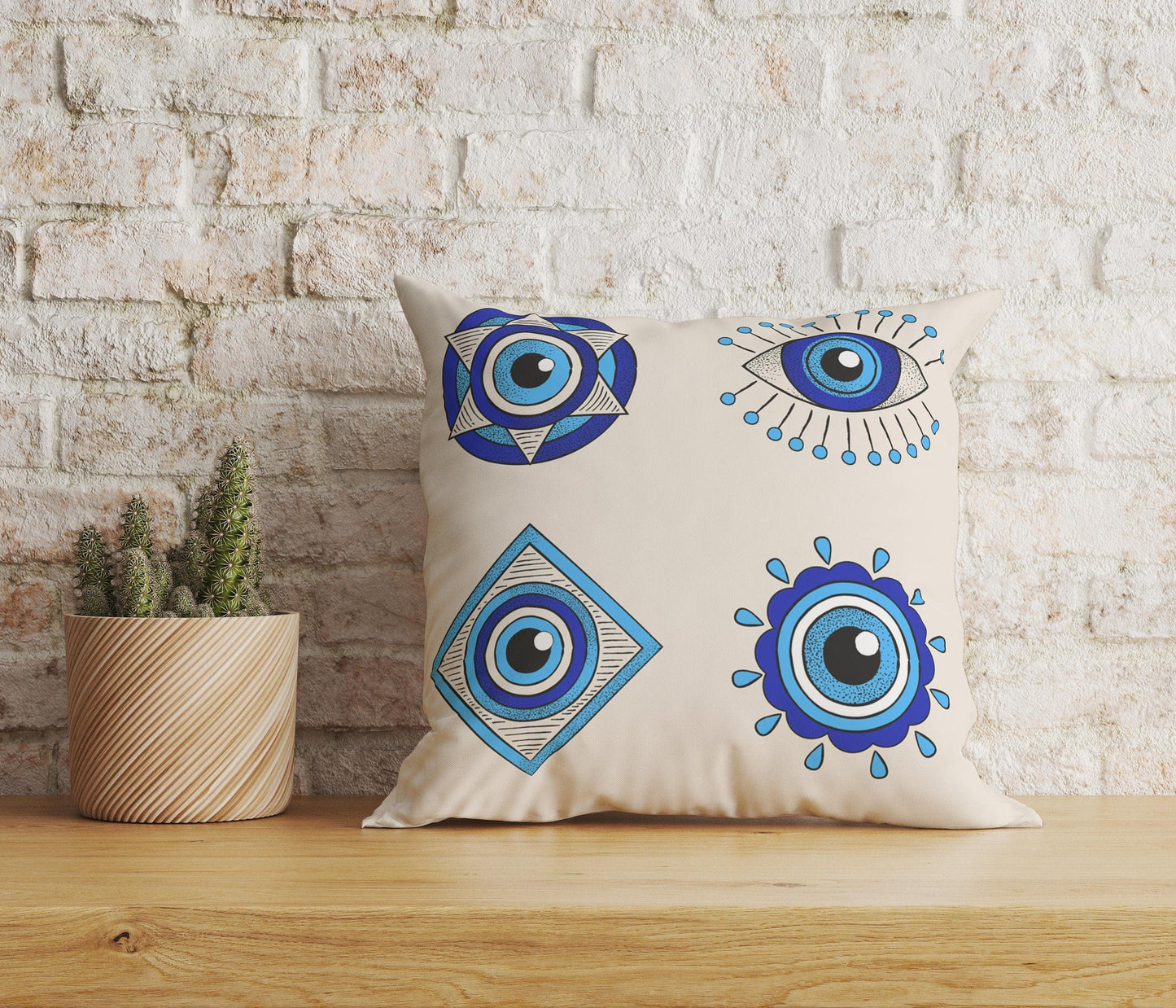 Onay Home Textile Cushion Covers 5 / 12 x 12 inch (30 x 30 cm) Double Side Evil Eye Cushion Covers Hand of Fatima Euro Pillow Sham