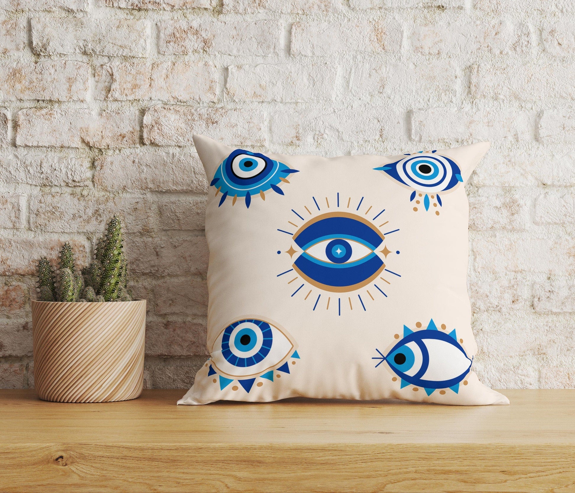 Onay Home Textile Cushion Covers 4 / 12 x 12 inch (30 x 30 cm) Double Side Evil Eye Cushion Covers Hand of Fatima Euro Pillow Sham