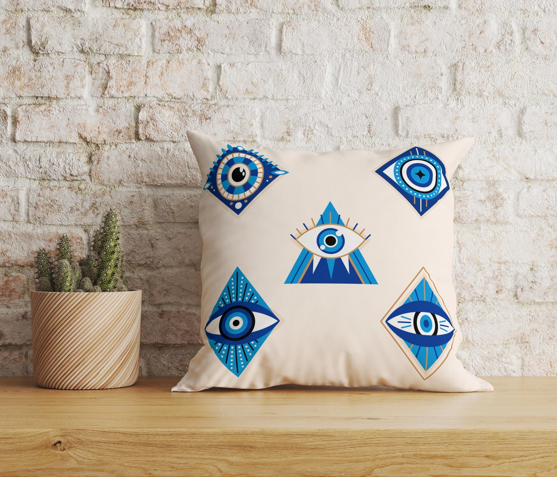 Onay Home Textile Cushion Covers 3 / 12 x 12 inch (30 x 30 cm) Double Side Evil Eye Cushion Covers Hand of Fatima Euro Pillow Sham