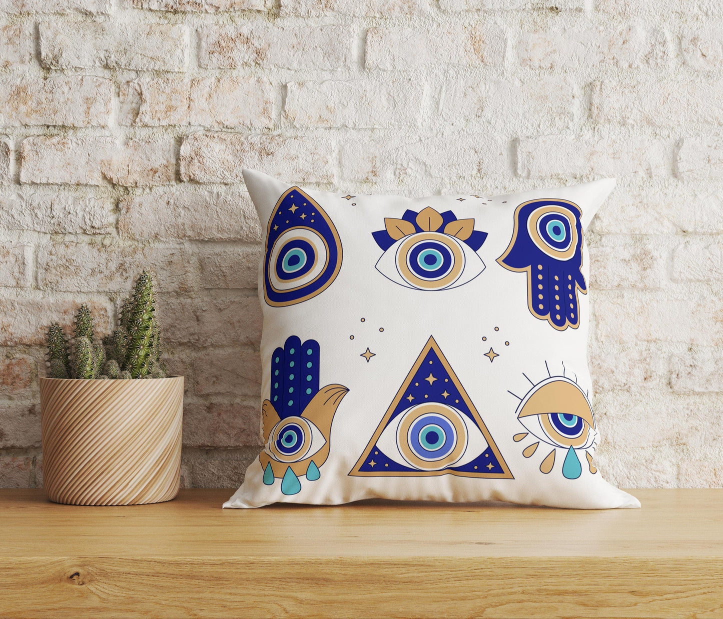 Onay Home Textile Cushion Covers 2 / 12 x 12 inch (30 x 30 cm) Double Side Evil Eye Cushion Covers Hand of Fatima Euro Pillow Sham