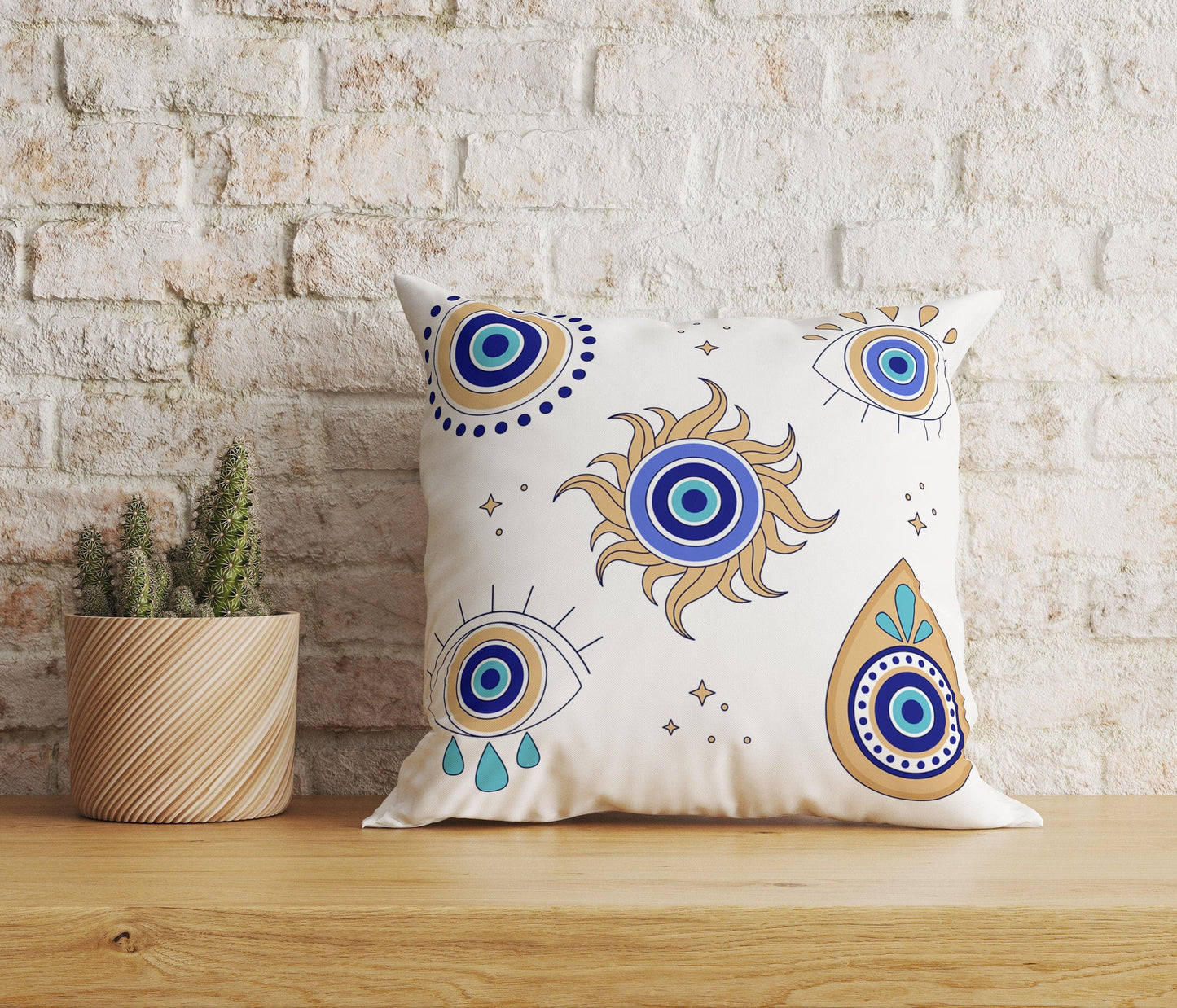 Onay Home Textile Cushion Covers 1 / 12 x 12 inch (30 x 30 cm) Double Side Evil Eye Cushion Covers Hand of Fatima Euro Pillow Sham