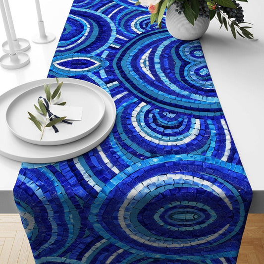 Onay Home Textile table runner 1 / 12 x 46 inch (30 x 120 cm) Evil Eye Table Runners Blue Tablecloth Kitchen Runner