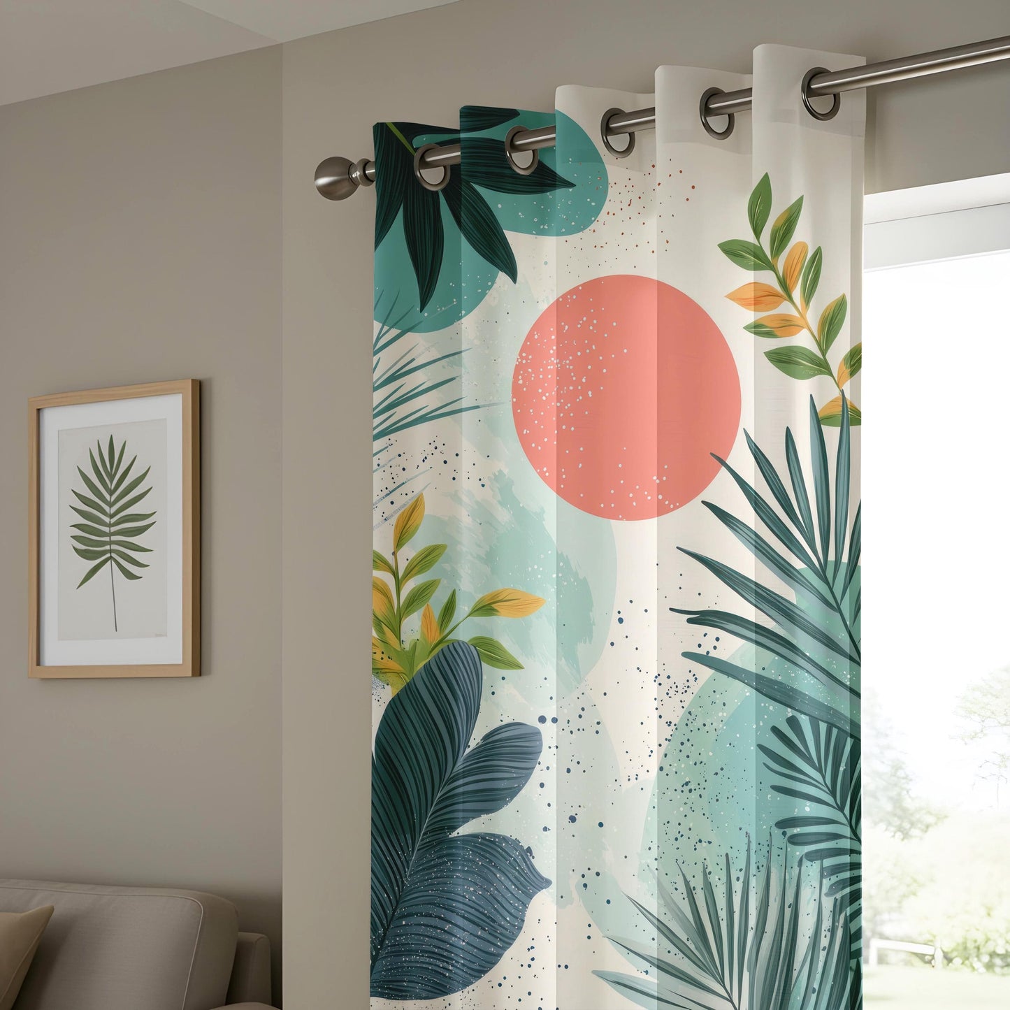 Onay Exotic Botanical Curtains, Lush Greenery & Sunset Print Drapes