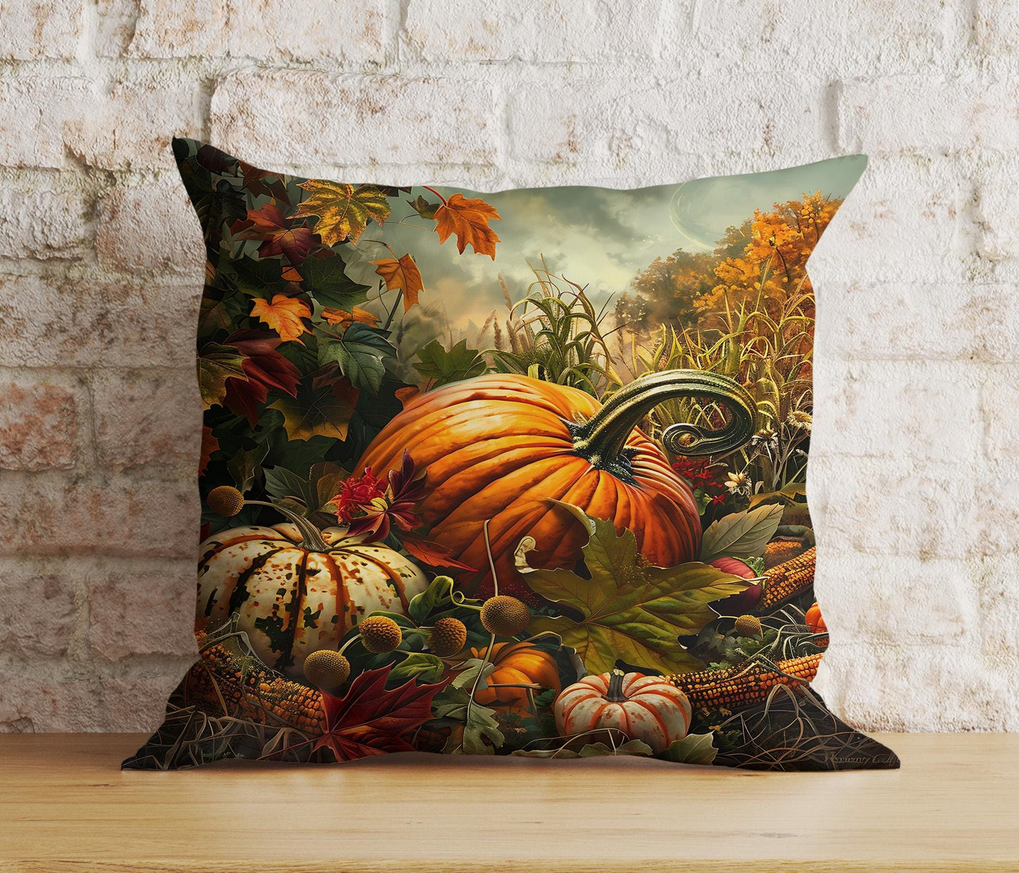 Onay Cushion Covers 4 / 12 x 12 inch (30 x 30 cm) Double Side Fall Pillow Cover Autumn Pumpkin and Botanical Harvest Seasonal Outdoor Cushions
