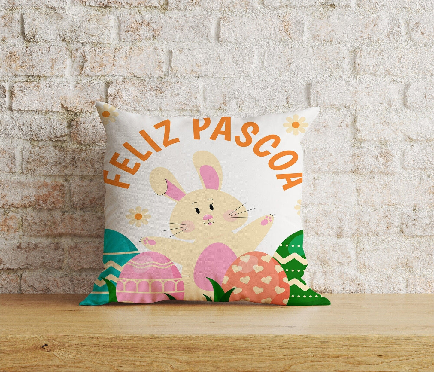 Onay Home Textile Cushion Covers 5 / 12 x 12 inch (30 x 30 cm) Double Side Feliz Páscoa Cushion Cover Easter Egg Pillow Cover