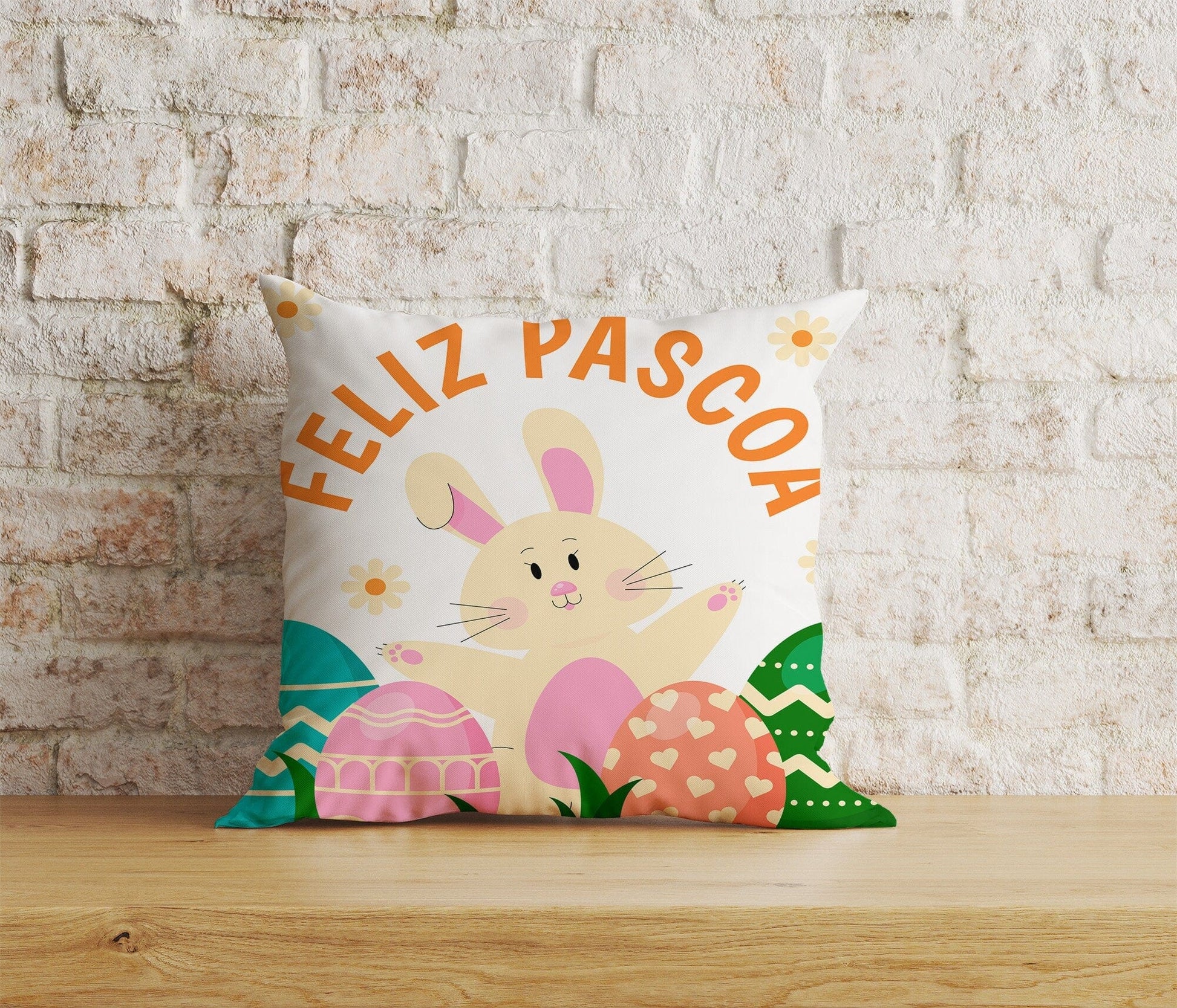 Onay Home Textile Cushion Covers 5 / 12 x 12 inch (30 x 30 cm) Double Side Feliz Páscoa Cushion Cover Easter Egg Pillow Cover