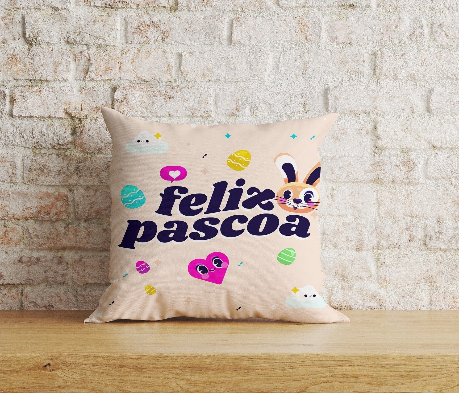 Onay Home Textile Cushion Covers 2 / 12 x 12 inch (30 x 30 cm) Double Side Feliz Páscoa Cushion Cover Easter Egg Pillow Cover
