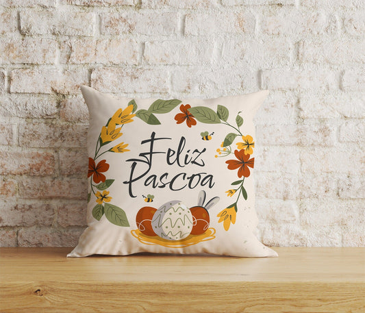 Onay Home Textile Cushion Covers 1 / 12 x 12 inch (30 x 30 cm) Double Side Feliz Páscoa Cushion Cover Easter Egg Pillow Cover