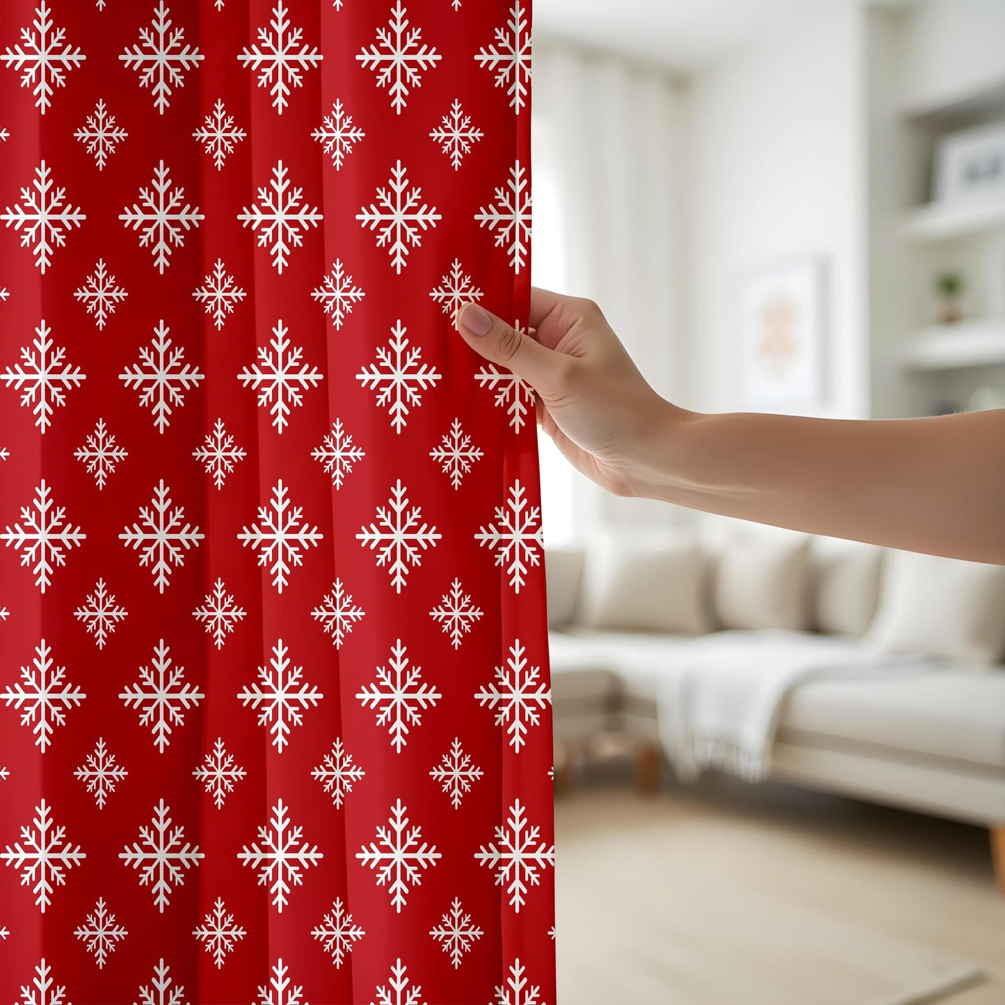 Onay Festive Snowflake Curtains, Red & White Holiday Drapes, Christmas Panel