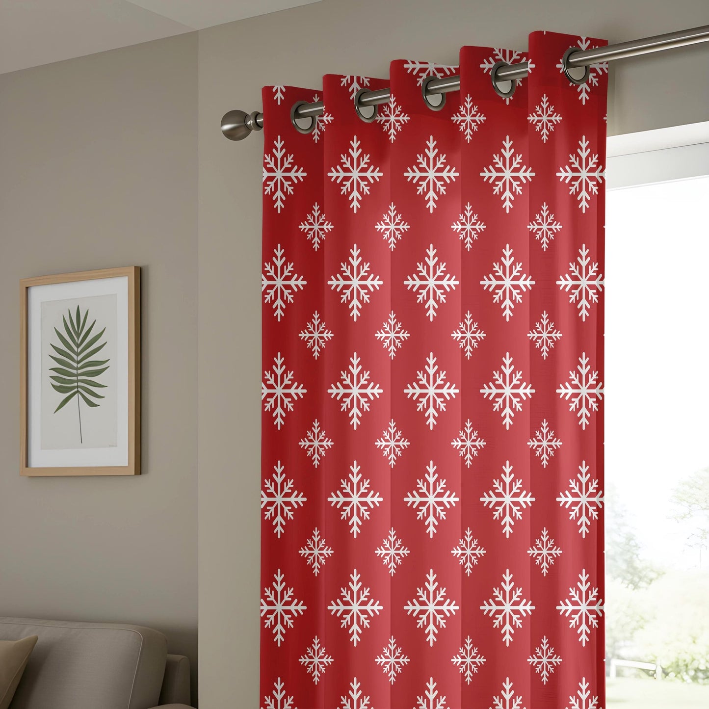 Onay Festive Snowflake Curtains, Red & White Holiday Drapes, Christmas Panel