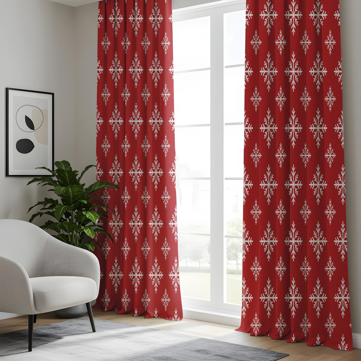 Onay Festive Snowflake Curtains, Red & White Holiday Drapes, Christmas Panel