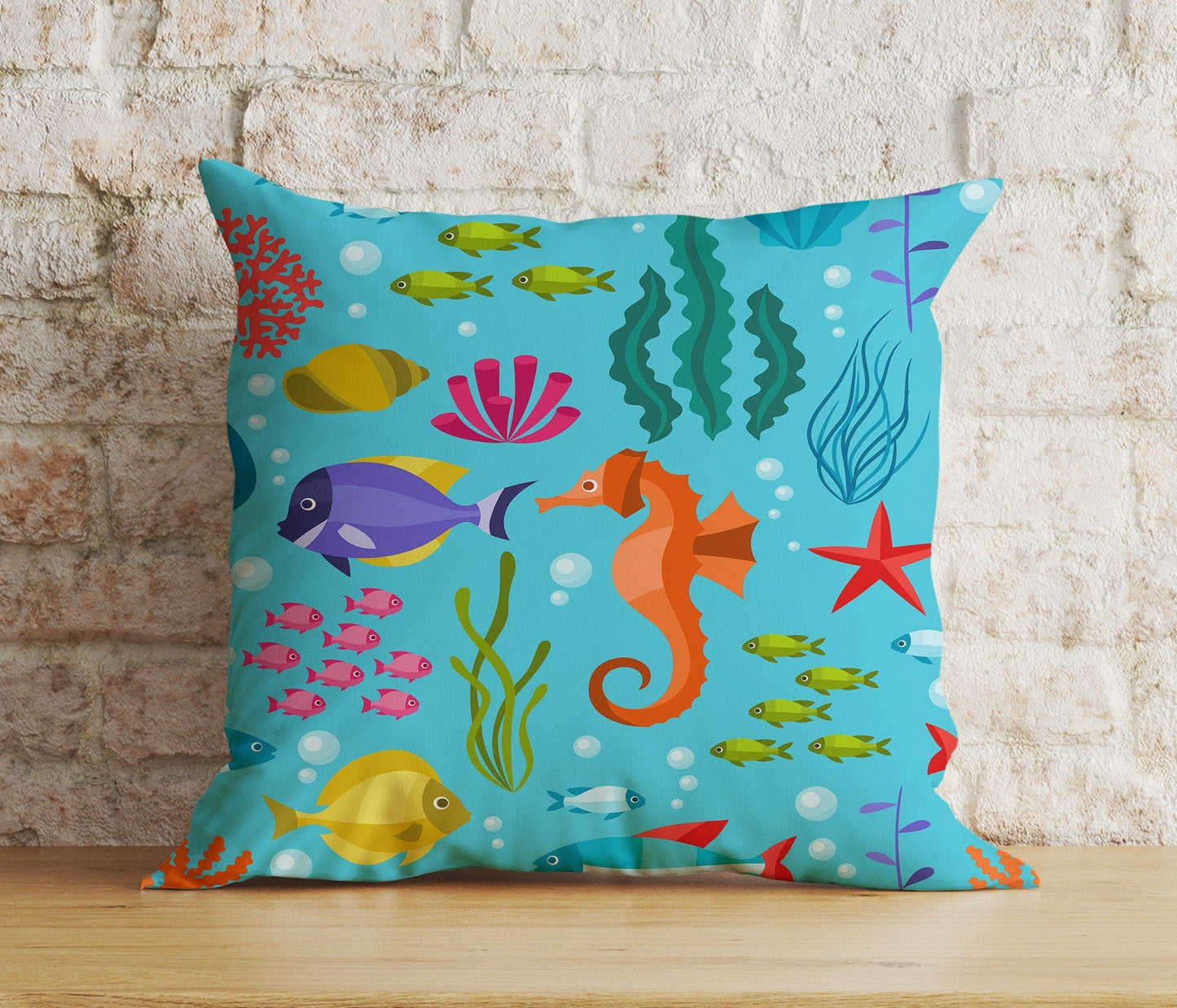 Onay 3 / 12 x 12 inch (30 x 30 cm) Fish & Sea Star Blue Kid's Room Decoration Cushion Cover