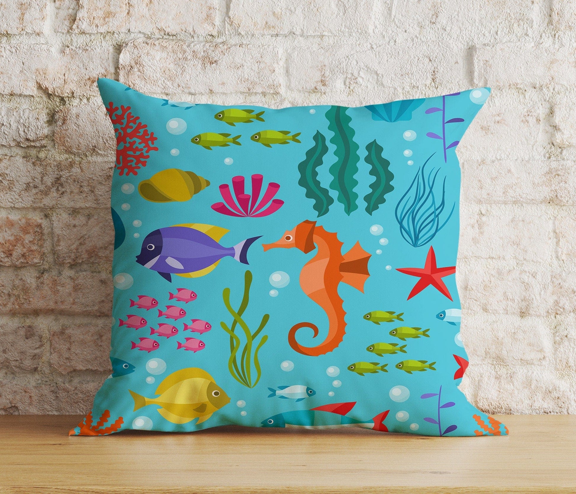 Onay 3 / 12 x 12 inch (30 x 30 cm) Fish & Sea Star Blue Kid's Room Decoration Cushion Cover