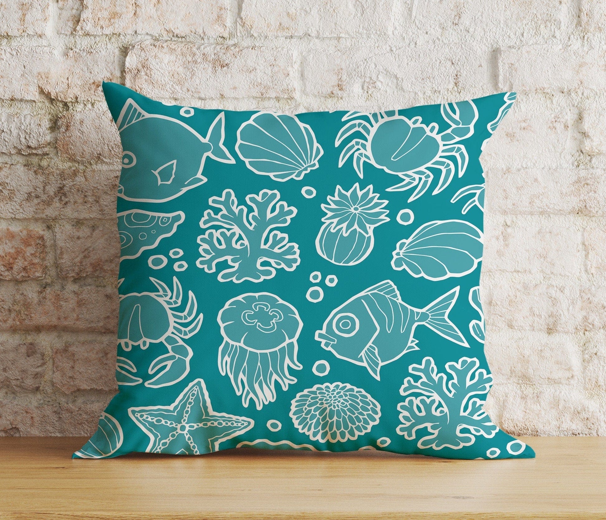 Onay 1 / 12 x 12 inch (30 x 30 cm) Fish & Sea Star Blue Kid's Room Decoration Cushion Cover