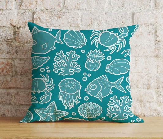 Onay 1 / 12 x 12 inch (30 x 30 cm) Fish & Sea Star Blue Kid's Room Decoration Cushion Cover