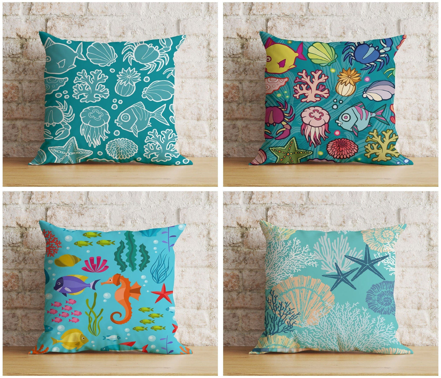 Onay Fish & Sea Star Blue Kid's Room Decoration Cushion Cover