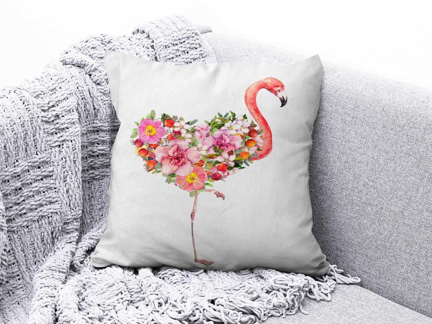 Onay 8 / 12 x 12 inch (30 x 30 cm) Flamingo and Peafowl Farmhouse Decor Cushion Cover