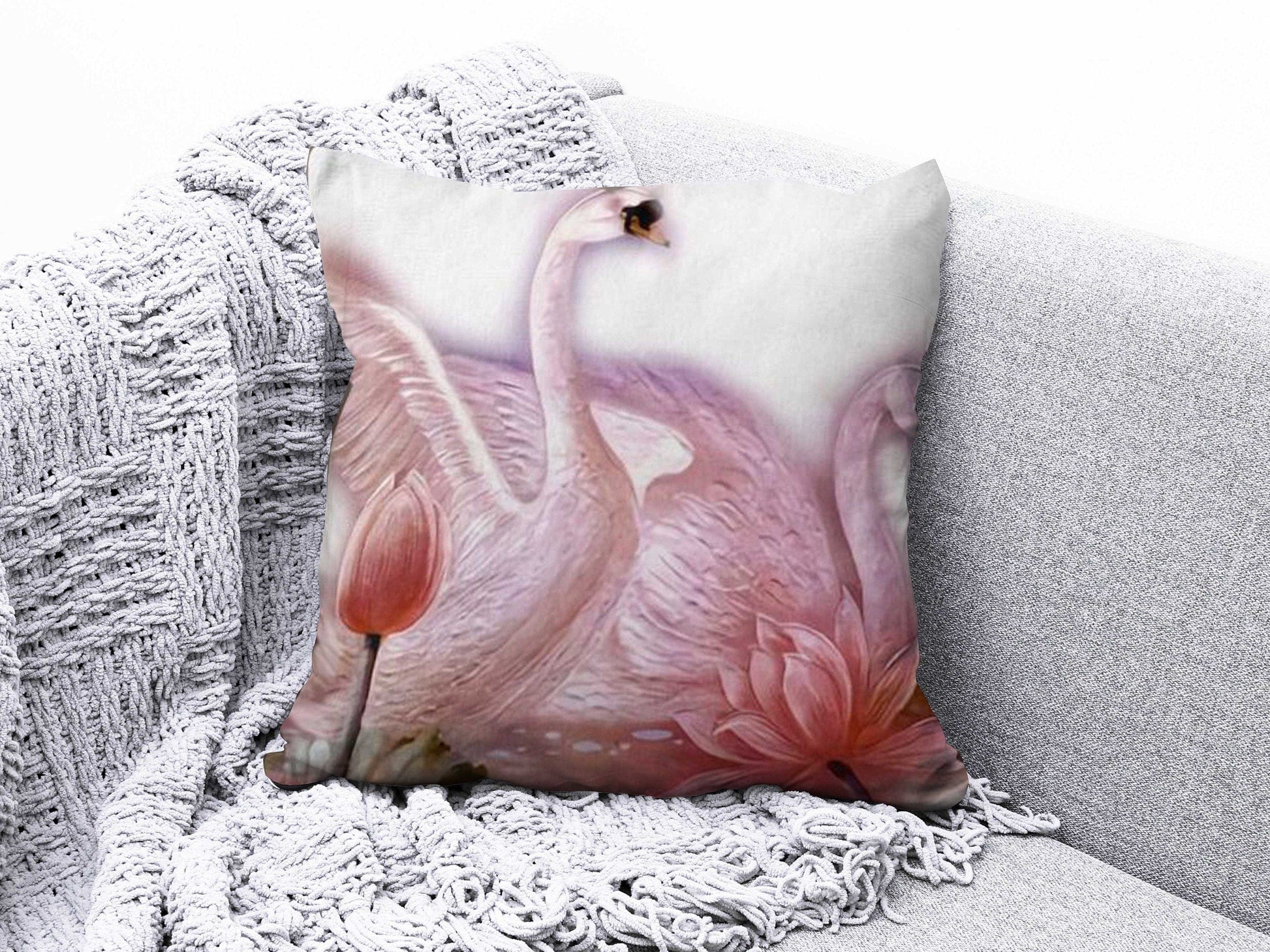 Onay 5 / 12 x 12 inch (30 x 30 cm) Flamingo and Peafowl Farmhouse Decor Cushion Cover