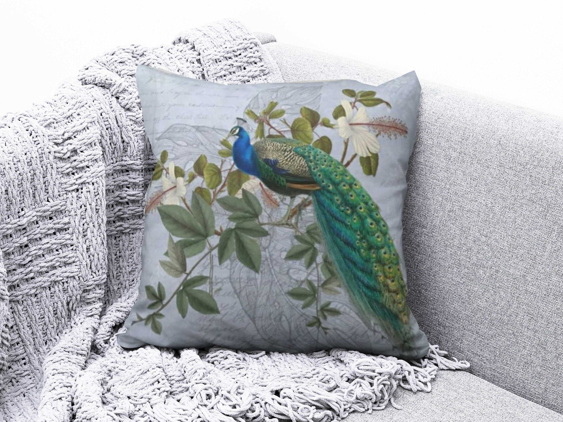 Onay 4 / 12 x 12 inch (30 x 30 cm) Flamingo and Peafowl Farmhouse Decor Cushion Cover