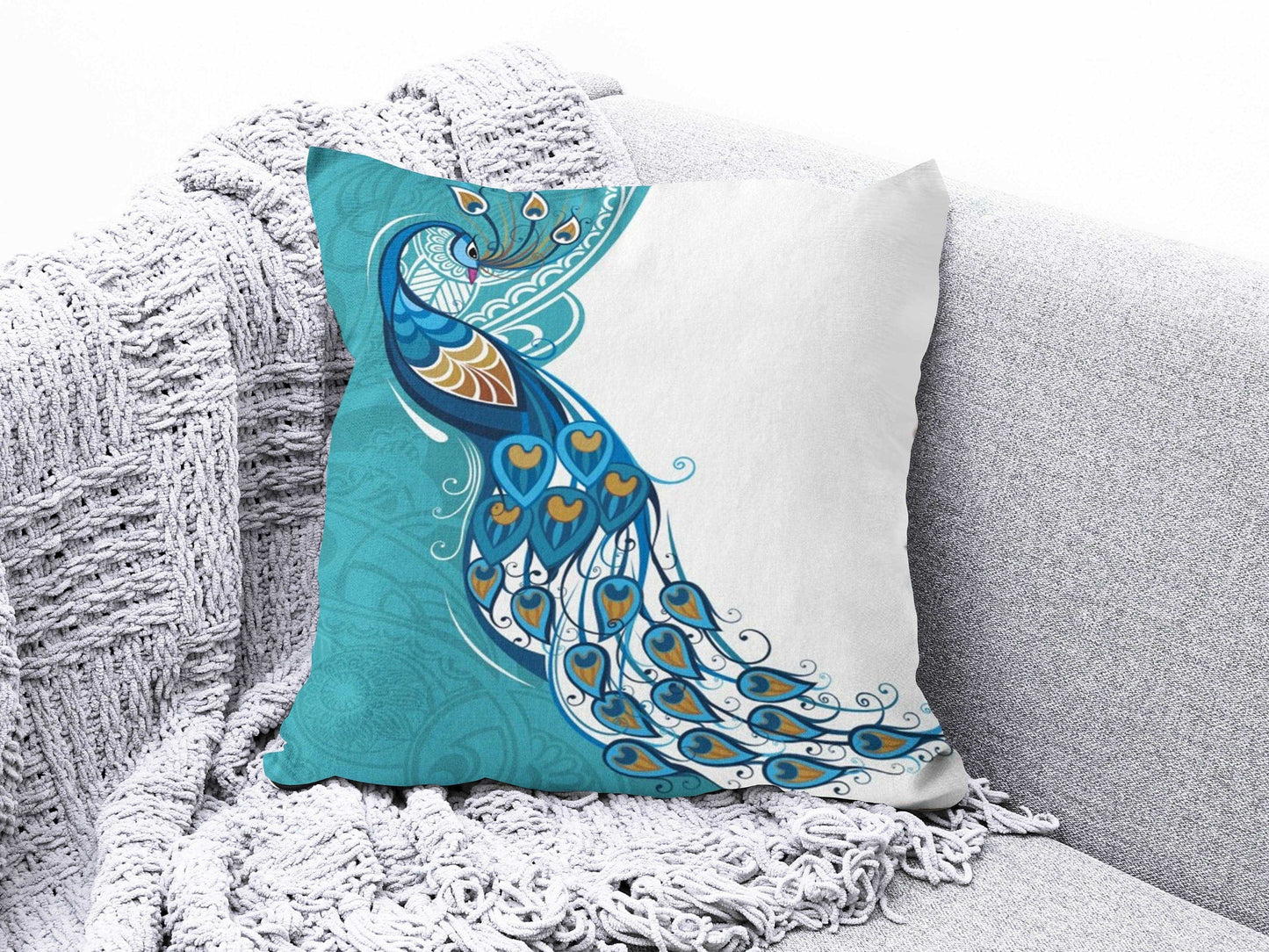 Onay 3 / 12 x 12 inch (30 x 30 cm) Flamingo and Peafowl Farmhouse Decor Cushion Cover