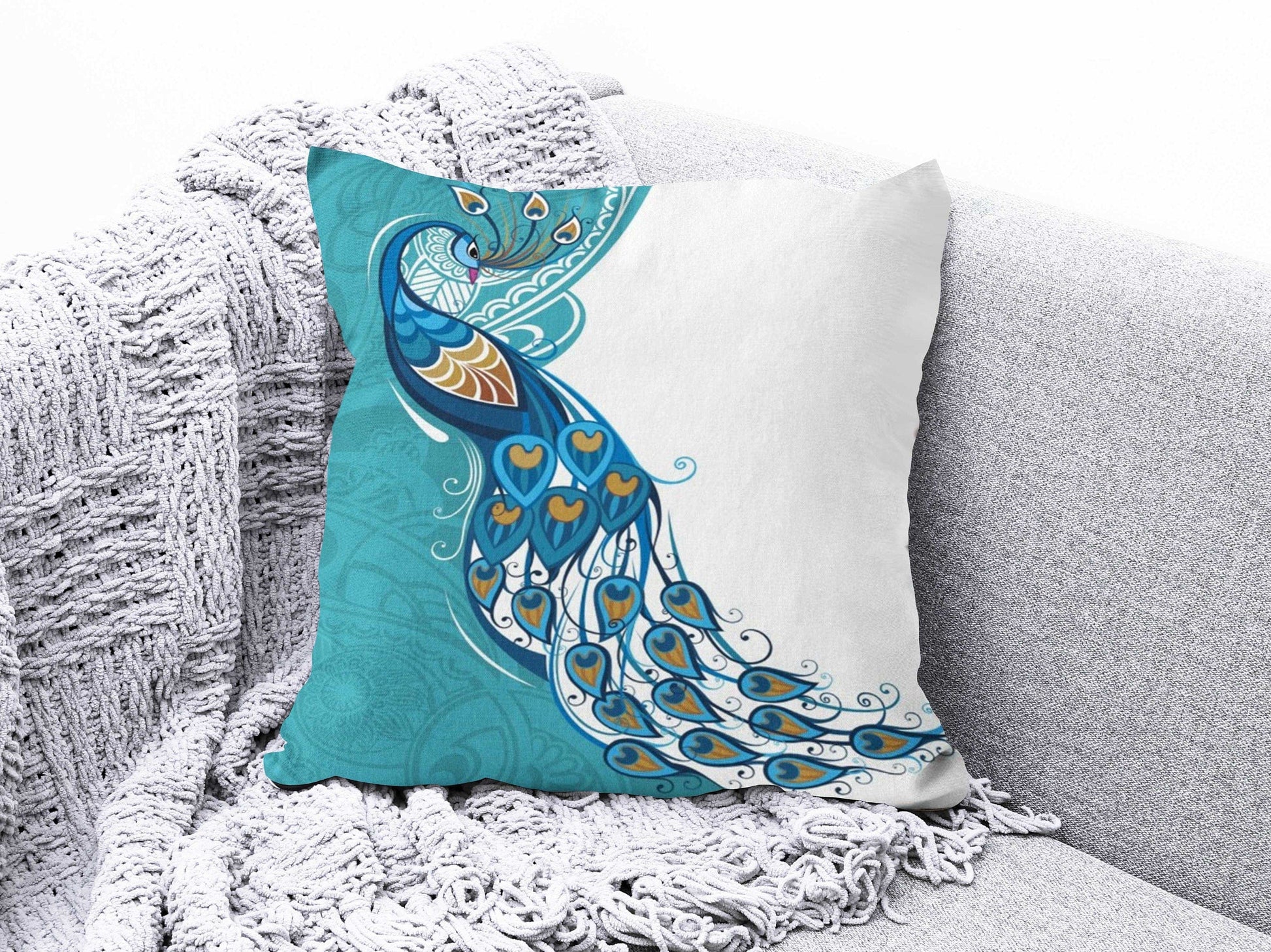 Onay 3 / 12 x 12 inch (30 x 30 cm) Flamingo and Peafowl Farmhouse Decor Cushion Cover
