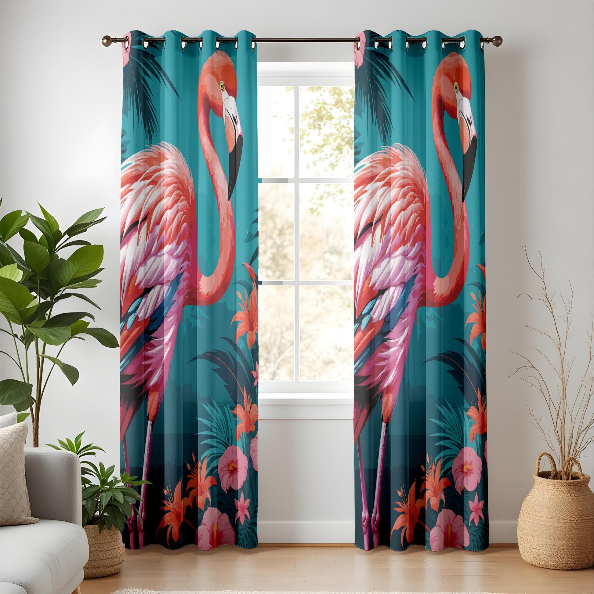 Onay Flamingo Paradise Curtains – Bold Pink Hibiscus & Tropical Floral Drapes for Coastal Décor