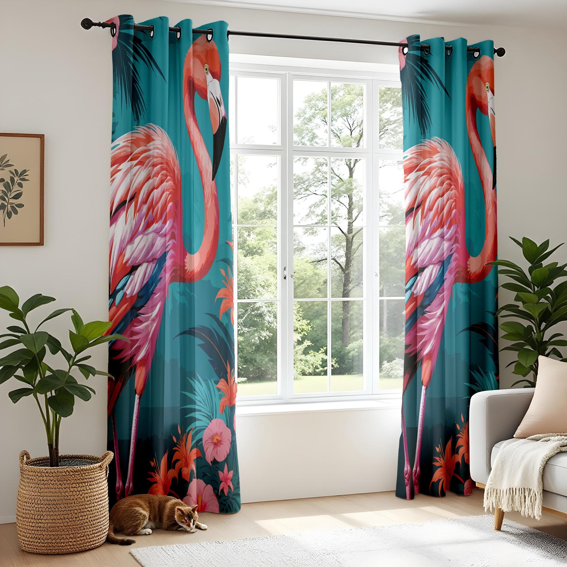 Onay Flamingo Paradise Curtains – Bold Pink Hibiscus & Tropical Floral Drapes for Coastal Décor