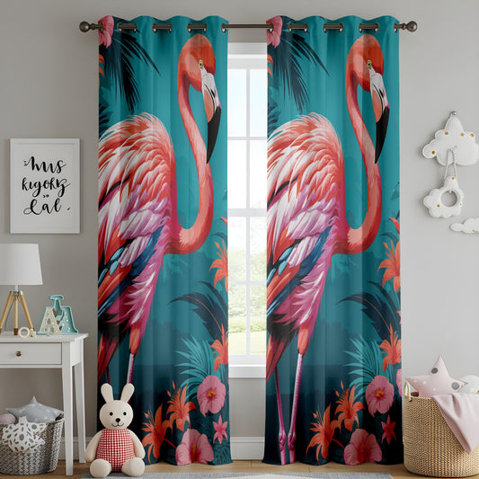 Onay Flamingo Paradise Curtains – Bold Pink Hibiscus & Tropical Floral Drapes for Coastal Décor