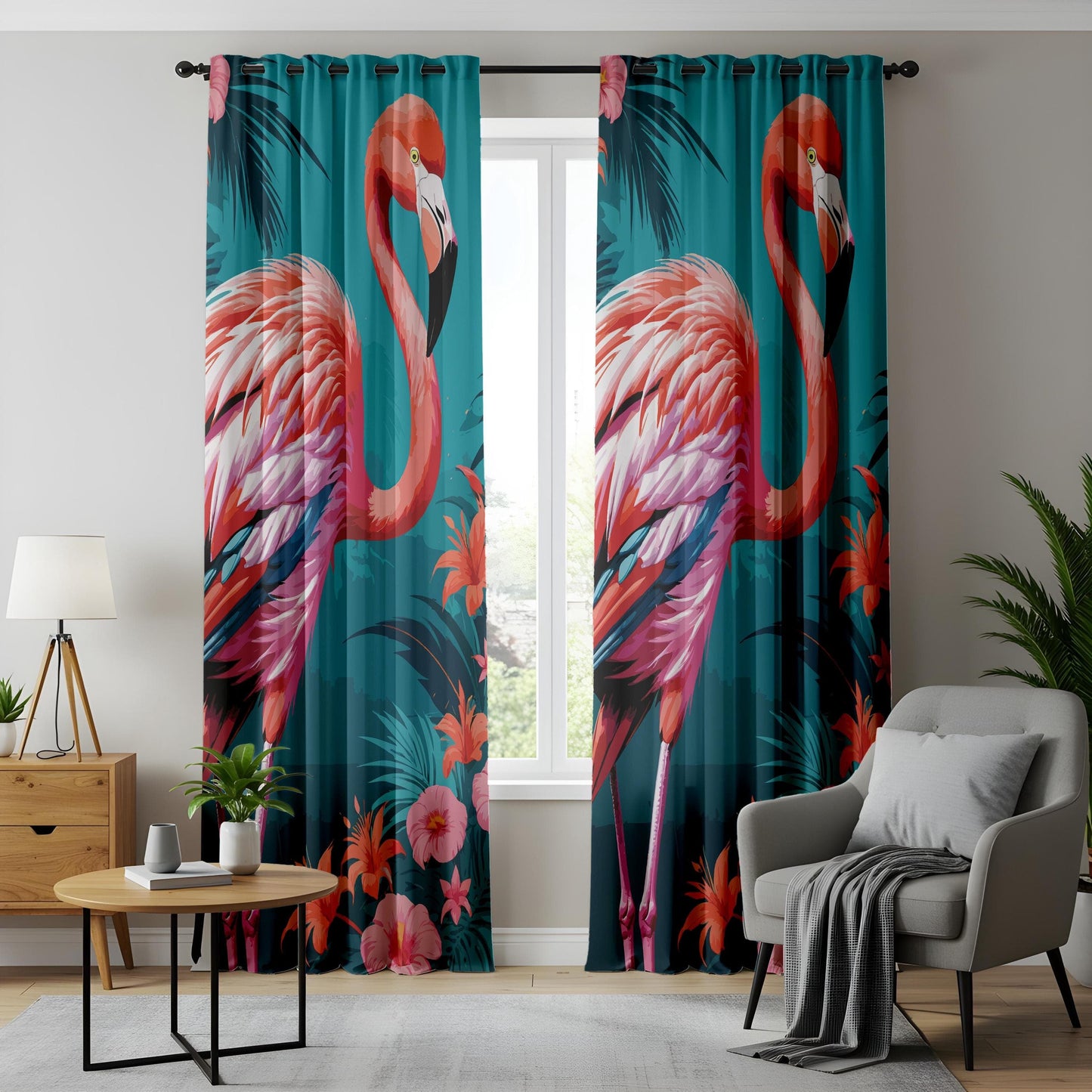 Onay Flamingo Paradise Curtains – Bold Pink Hibiscus & Tropical Floral Drapes for Coastal Décor