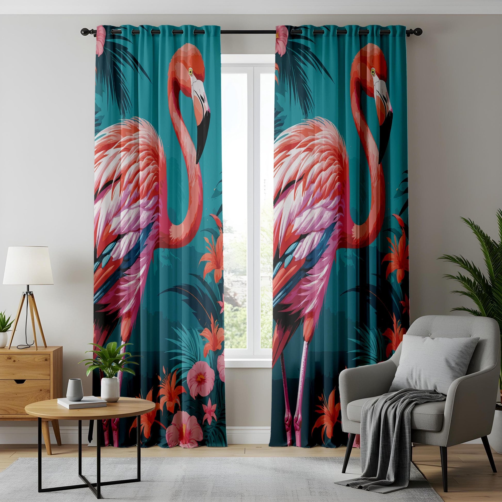 Onay Flamingo Paradise Curtains – Bold Pink Hibiscus & Tropical Floral Drapes for Coastal Décor